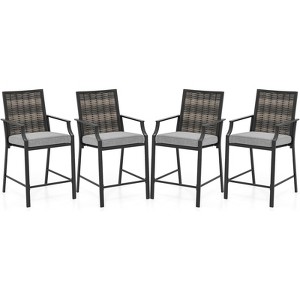 Tangkula Patio Bar Stools Set of 4 w/ Armrest Fabric Seat & Heavy-Duty Metal Frame - 1 of 4