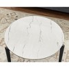 Round Coffee Table End Table Cocktail Table Sofa Table Side Table Accent Table Center Table with Imitation Marble Top, White/Black/Gray-ModernLuxe - 3 of 4