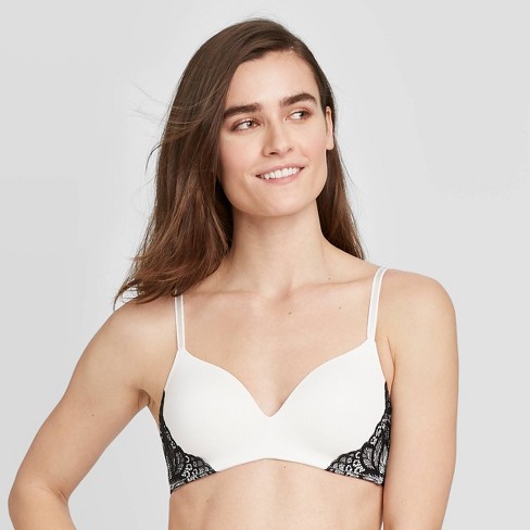 Women S Bliss Lightly Lined Wirefree Bra With Lace Auden Gesso White Black 32d Target