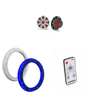Kicker 45KM84L 8" LED Marine Speakers & 51KLSR88 - 8.8-Inch to 8-Inch LED Adapter Rings & LED Remote Bundle - 1 of 4