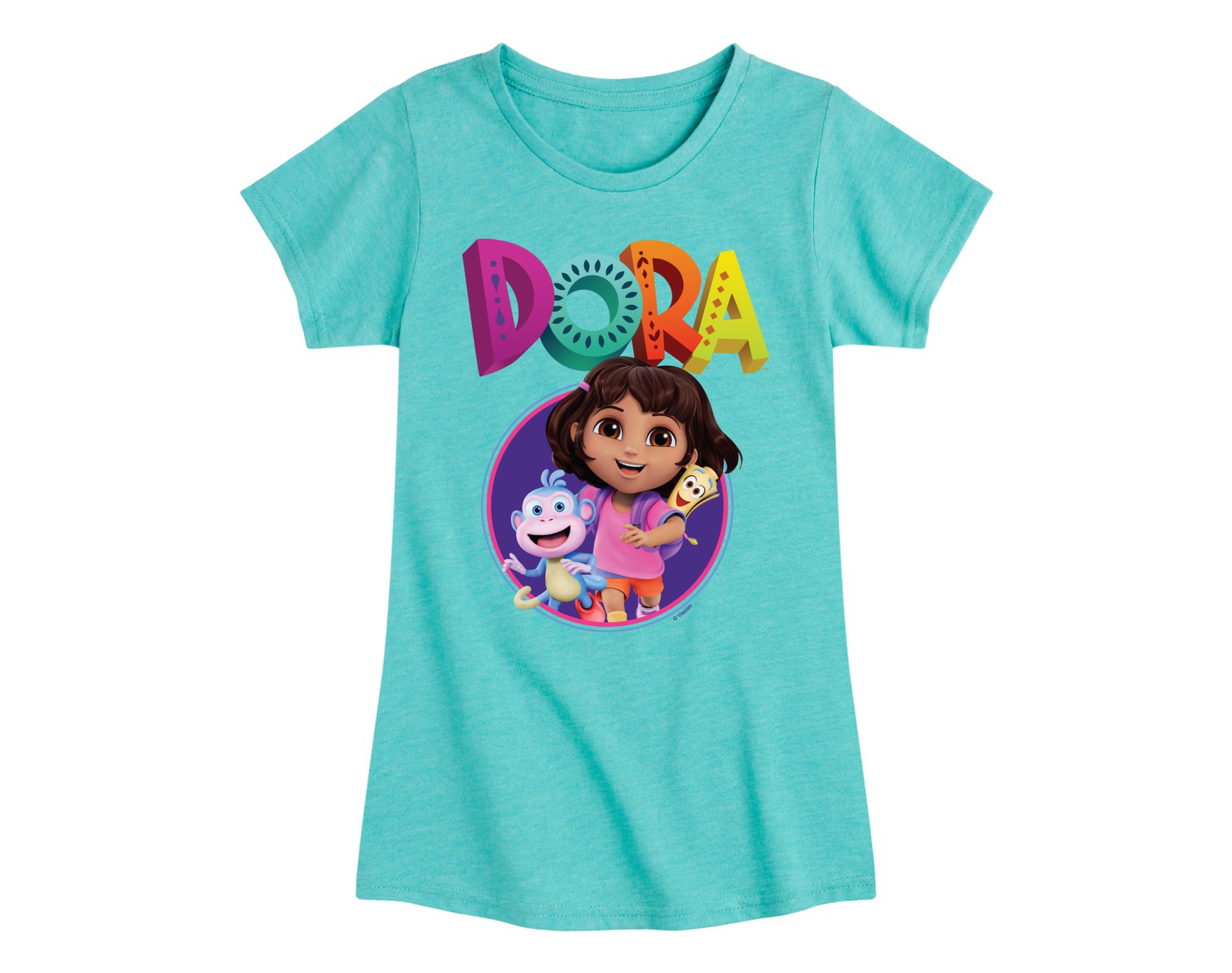 Girls' Dora The Explorer Logo Fitted Short Sleeve Graphic T-Shirt - Turquoise - Small