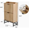 Modern Wave Shoe Cabinet with 2 Flip Drawers, Slim Fluted Entryway Organizer with Metal Frame - 2 of 4