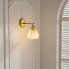 Gold Brass Wall Sconce with Rotating Steel Arm, Remote Control Wall Light, Tulip High-Transmittance Glass Shade for Bedroom - 2 of 4