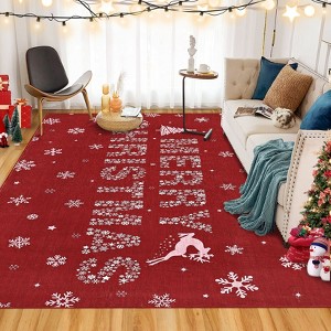 Christmas Rug Merry Xmas Floor Mat Christmas Greetings Living Dining Room Bedroom Carpet Happy Xmas Home Decoration - 1 of 4