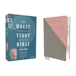 Niv, Quest Study Bible, Large Print, Leathersoft, Gray/Pink, Comfort Print - by  Zondervan (Leather Bound) - 1 of 1