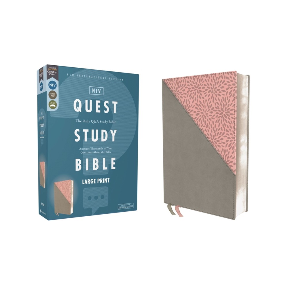 Niv, Quest Study Bible, Large Print, Leathersoft, Gray/Pink, Comfort Print - by Zondervan (Leather Bound)
