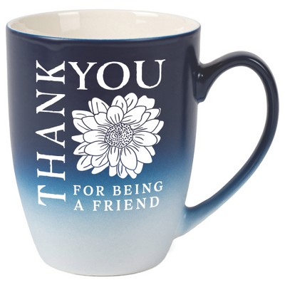 Elanze Designs Thank You For Being A Friend Two Toned Ombre Matte Navy Blue and White 12 ounce Ceramic Stoneware Coffee Cup Mug