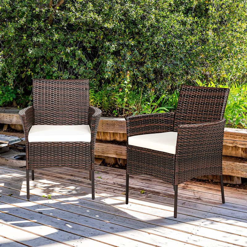Tangkula Outdoor 2 PCS Rattan Dining Chair Patio Cushioned Arm Chair w/Zipper Brown, 2 of 11