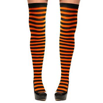 Skeleteen Womens Striped Knee Socks Costume Accessory - Orange and Black