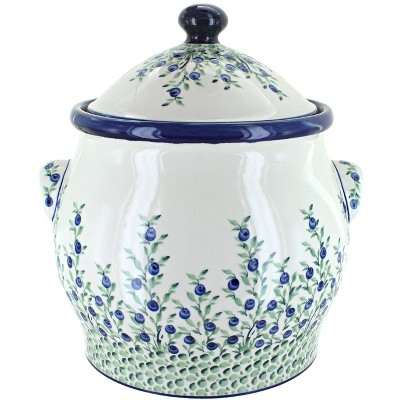 Blue Rose Polish Pottery Porcelain Vine Cookie Jar