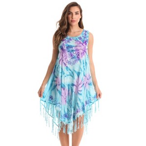 Riviera Sun Womens Tie Dye Summer Dress - Beach Cover Up with Embroidery & Fringes- Dresses for Women - 1 of 3