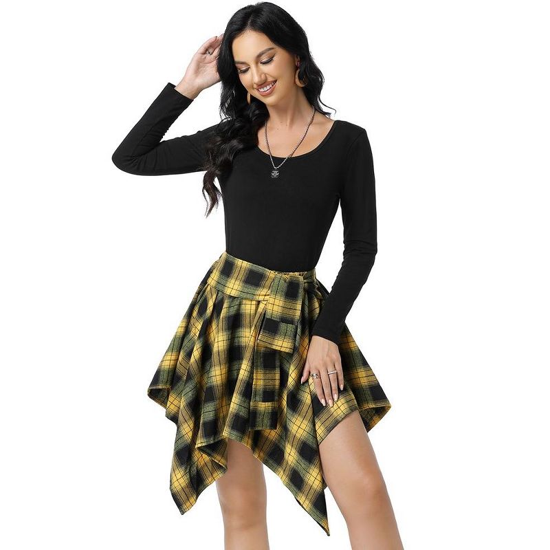Women's Halloween High Waisted Short A-line Flare Gothic Mini Black Red Plaid Pleated Skirt Dress, 3 of 8