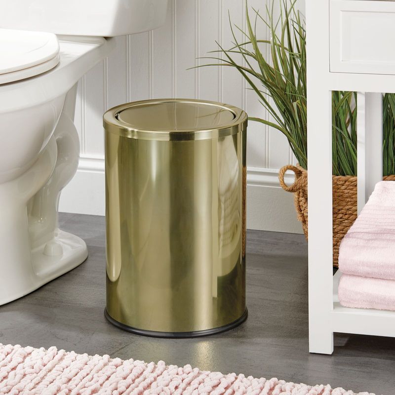 mDesign Small Round Metal 4.8 Gallon Covered Bathroom Swing Lid Trash Can, 2 of 7