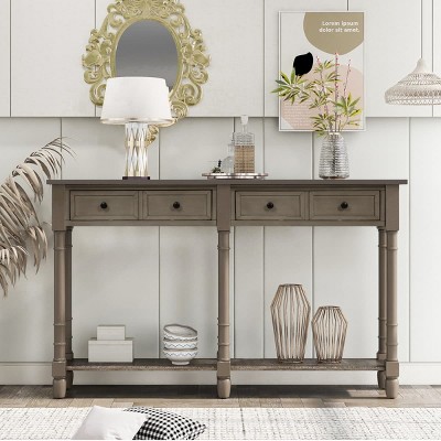 Espresso Console Table with 2 Storage Drawers and Bottom Shelf, Narrow Entryway Table for Hallway or Living Room-The Pop Home