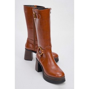 Rock - Cognac Buckle Zip Block Heel Boot (Women) | Prologue Shoes - 1 of 3