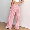 Womens Pants Casual Striped Elastic Waist Straight Leg Long Pants - 3 of 4