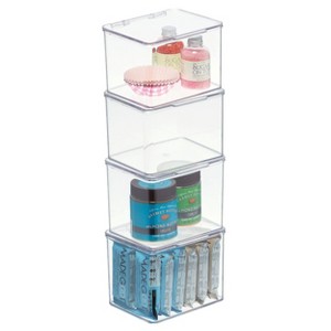 mDesign Plastic Kitchen Pantry/Fridge Storage Organizer, Hinge Lid 6 Pack, Clear - 1 of 4