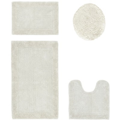 Edge Bath Rug 100% Premium Cotton Ultra-Soft Water Absorbent Tufted Solid Reversible 4 Piece Bathroom Rug Set for Machine Washable Bathmat