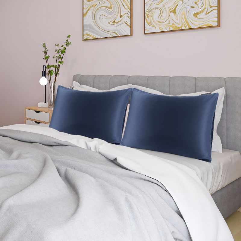 4 Pcs Standard 20"x26" Silk Satin Luxury Cooling Pillowcase Navy - PiccoCasa, 3 of 7
