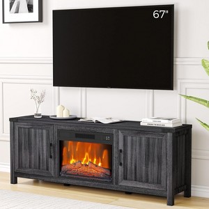 67" Fireplace TV Stand with 23" Electric Fireplace, Farmhouse Drawer  Wood ,Modern Entertainment Center for Living Room - 1 of 4