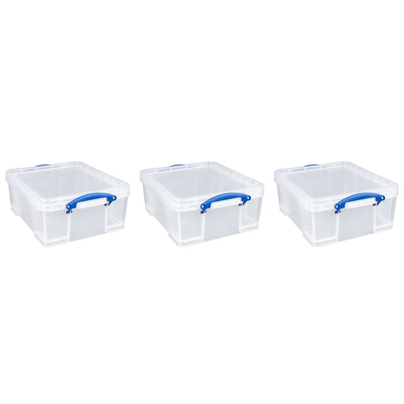 Really Useful Box 17 Liter Plastic Stackable Storage Container w/ Snap Lid & Built-In Clip Lock Handles for Home & Office Organization, Clear (3 Pack), 1 of 6