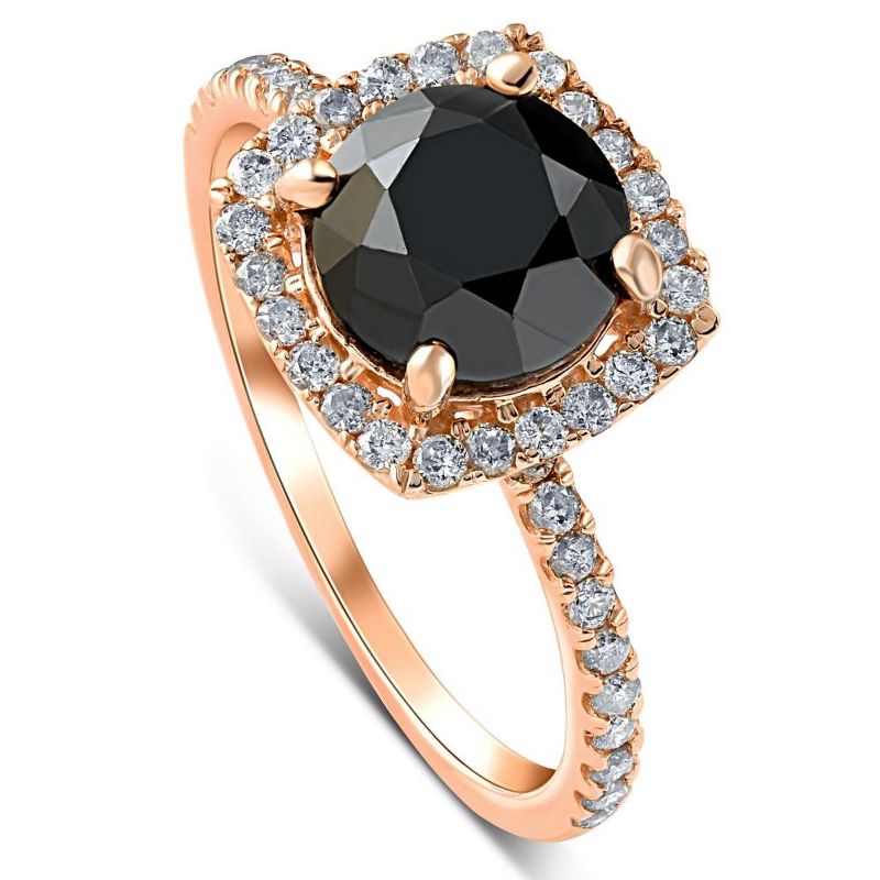 Pompeii3 2 1/2 Ct Black & White Diamond Cushion Halo Engagement Ring, 3 of 6