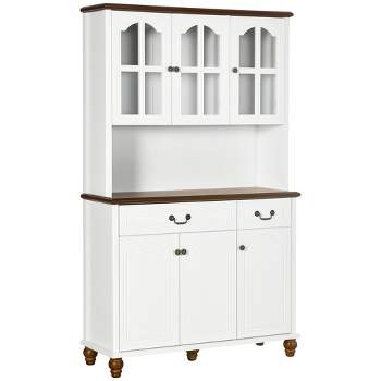 HOMCOM Kitchen Hutch Storage Cabinet with Antique Details, Feestanding Pantry Cabinet with 3-Level Adjustable Shelves, Dining Room Hutch, White