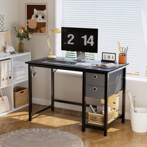 JIONJOY 40"x20" Computer Desk with 2-Tier Drawers & Headphone Hook - Sturdy Particleboard & Metal Frame - 1 of 4