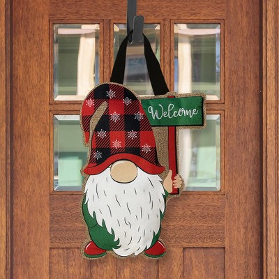 Winter Gnome Burlap Door Hanger with Welcome Sign