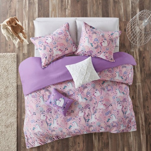 Full/queen Laila Cotton Reversible Unicorn Print Kids' Duvet Cover Pink -  Urban Habitat : Target
