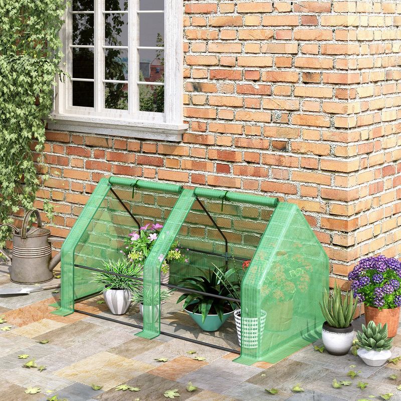 Outsunny Mini Greenhouse Portable Hot House with Large Zipper Doors & Water/UV PE Cover for Outdoor and Garden, 3 of 7