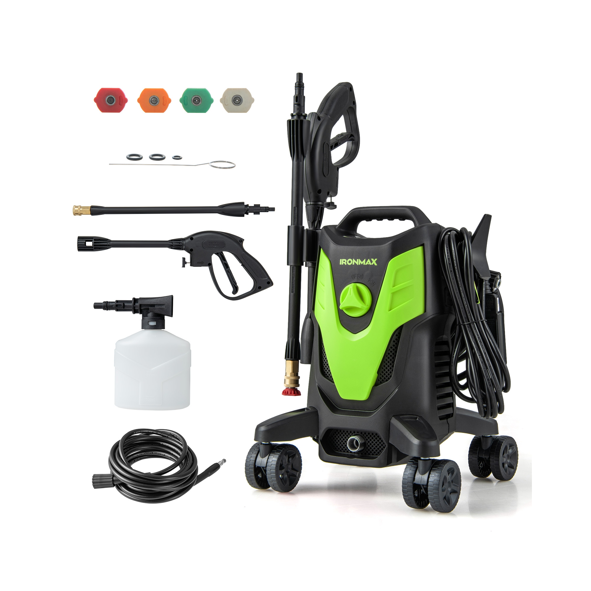 Costway Ironmax 2400 PSI High Pressure Cleaner Machine Electric Pressure Washer with 4 Wheels Green