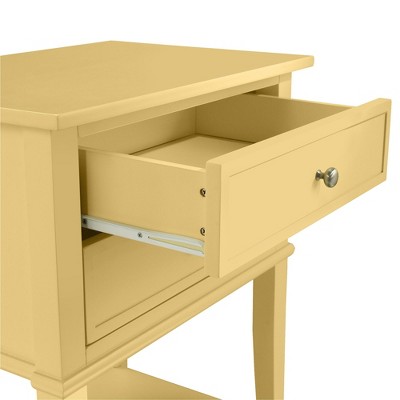 Yellow Wood Accent Table with 2 Drawers and Shelf