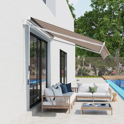 10' x 8' Red and Beige Striped Retractable Patio Awning