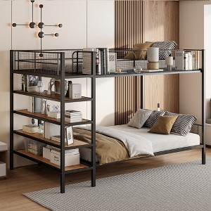 Twin Over Full Metal Bunk Bed with 5-Tier Shelves - 1 of 4