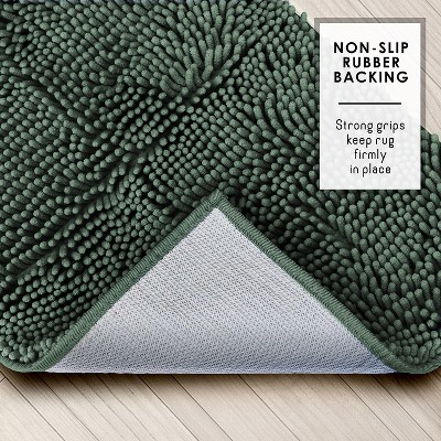 Hunter Green Chenille Bath Rug with Non-Slip Backing, 26x44