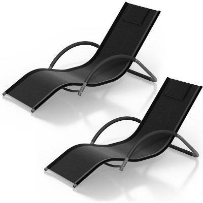 Outdoor Chaise Lounge Chairs, Portable Set of 2,Iron Patio Chaise Loungehe Come with a Headrest ,for Use by The Poolside,Balcony and Backyard(Blue)
