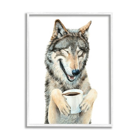 Stupell Industries Laughing Wolf with Coffee Framed Giclee Art - image 1 of 4