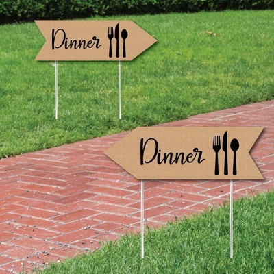 Big Dot of Happiness Rustic Wedding Dinner Signs - Wedding Sign Arrow - Double Sided Directional Yard Signs - Set of 2 Dinner Signs