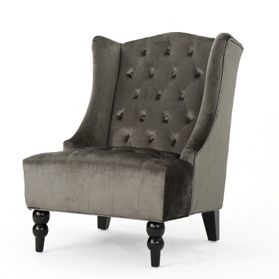 Toddman High Back New Velvet Club Chair - Gray - Christopher Knight Home