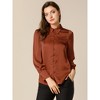 INSPIRE CHIC Women's Puff Long Sleeve Point Collar Vintage Button Work Satin Shirt - 3 of 4