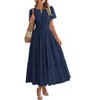 Clearlove Midi Dresses for Women Elegant Flowy V Neck Short Sleeve Wrap Dress Casual Summer Waist Dress with Pockets. - 3 of 4