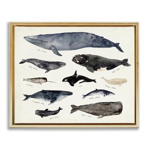 Stupell Industries Vintage Nautical Chart of Whales Ocean Life Floating Frame Canvas Art, Gold, 31" x 25" - 1 of 4