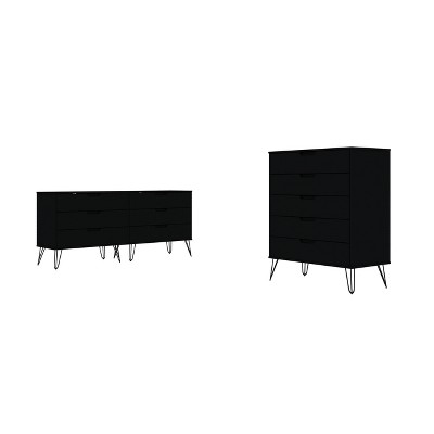 Rockefeller 5 Drawer and 6 Drawer Dresser Set Black - Manhattan Comfort