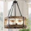 LNC Laius Drum Chandelier,  5-Light Matte Black and Brown Wood with or without Clear Glass Shades, Modern Farmhouse, 18-in, 19-in - 2 of 4