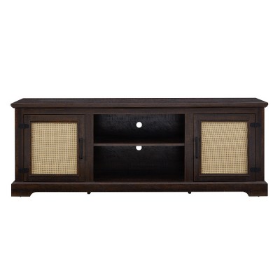 LIVAREEmlen Farmhouse Rattan TV Stand Console Table for TVs up to 70 Inches with 2 Storage Shelves, 65"W*15.55"D*23.86"H
