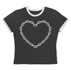 Rerun Island Women's Chains Heart Short Sleeve Graphic Cotton Retro Vintage Ranger Baby Tee - Caviar White M - 1 of 4