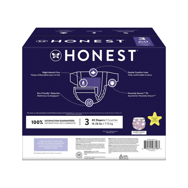 The Honest Company Clean Conscious Disposable Overnight Diapers Cozy Cloud + Star Signs - Size 3 - 60ct, 2 of 5