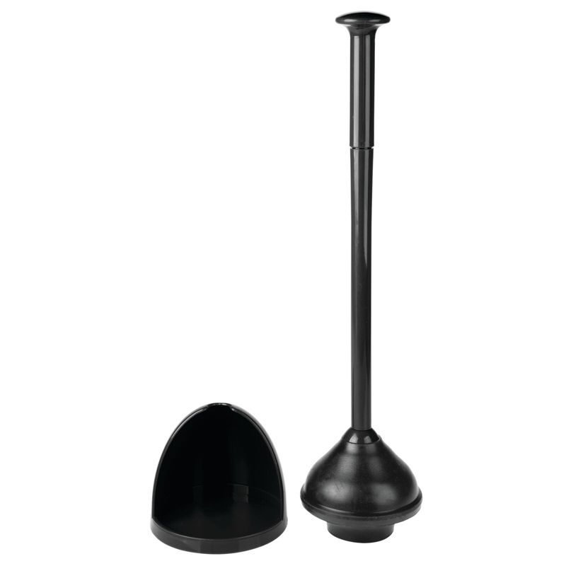 mDesign Plastic Freestanding Hideaway Toilet Bowl Plunger with Holder, 4 of 8