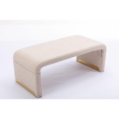 NicBex Modern 43.3" Bedroom Bench Accent Stool with Boucle Fabric and Gold Trims for Entryway and Living Room